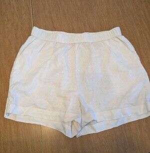 Philosophy -Women's White Elastic-Waist 100% Linen Blend Shorts Size L